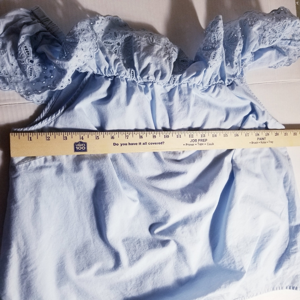 LANE BRYANT WOVEN EYELET RUFFLE KNIT LIGHT BLUE TANK SIZE ESTIMATE 14 - Picture 9 of 13